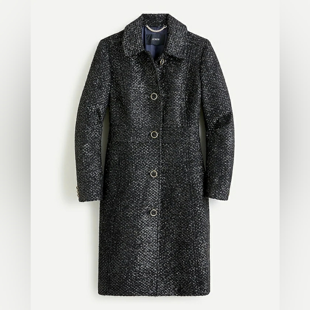 NWT J. Crew Lady Day Coat Black Shimmer Tweed Size 12